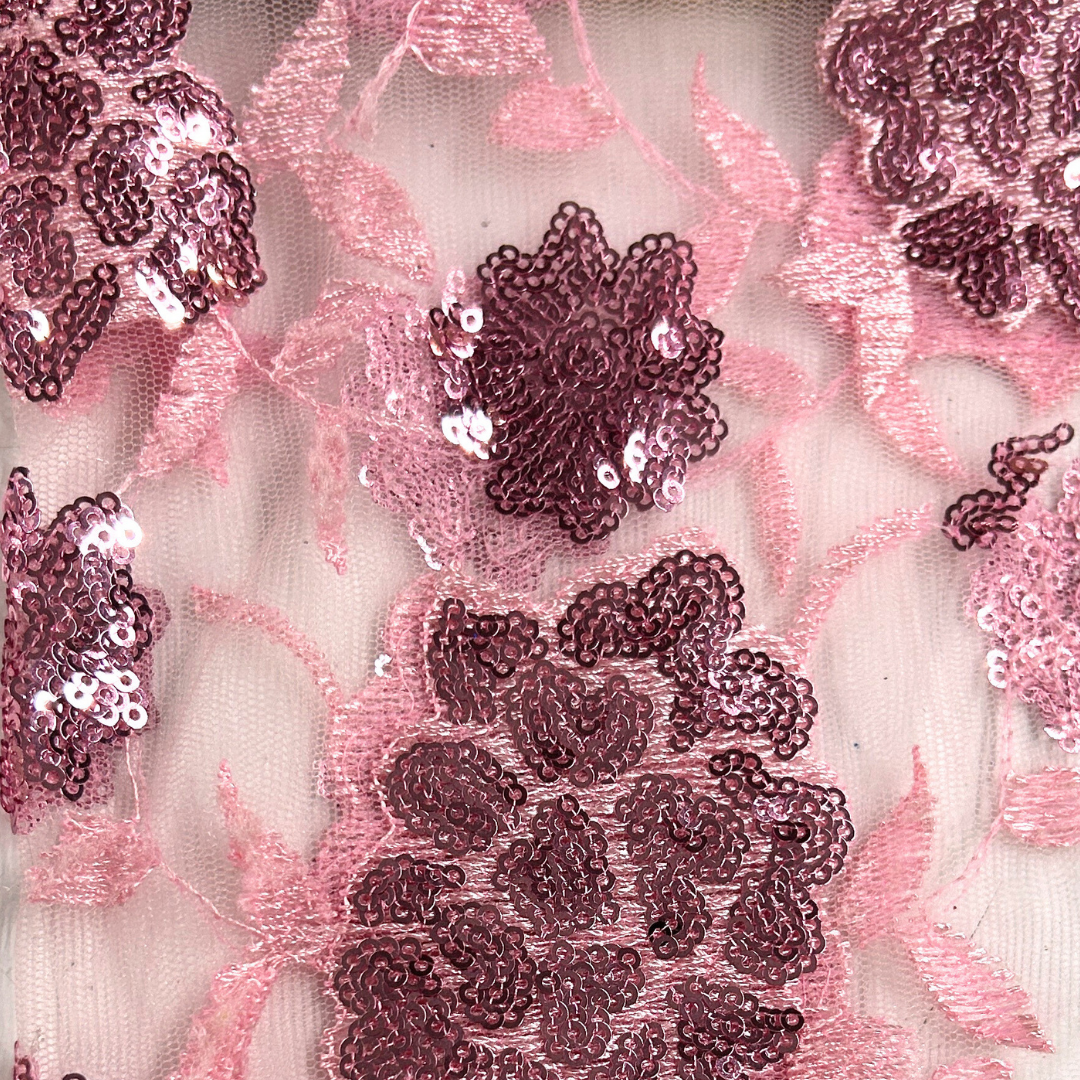 TUL BORDADO FLORES CON LENTEJUELA